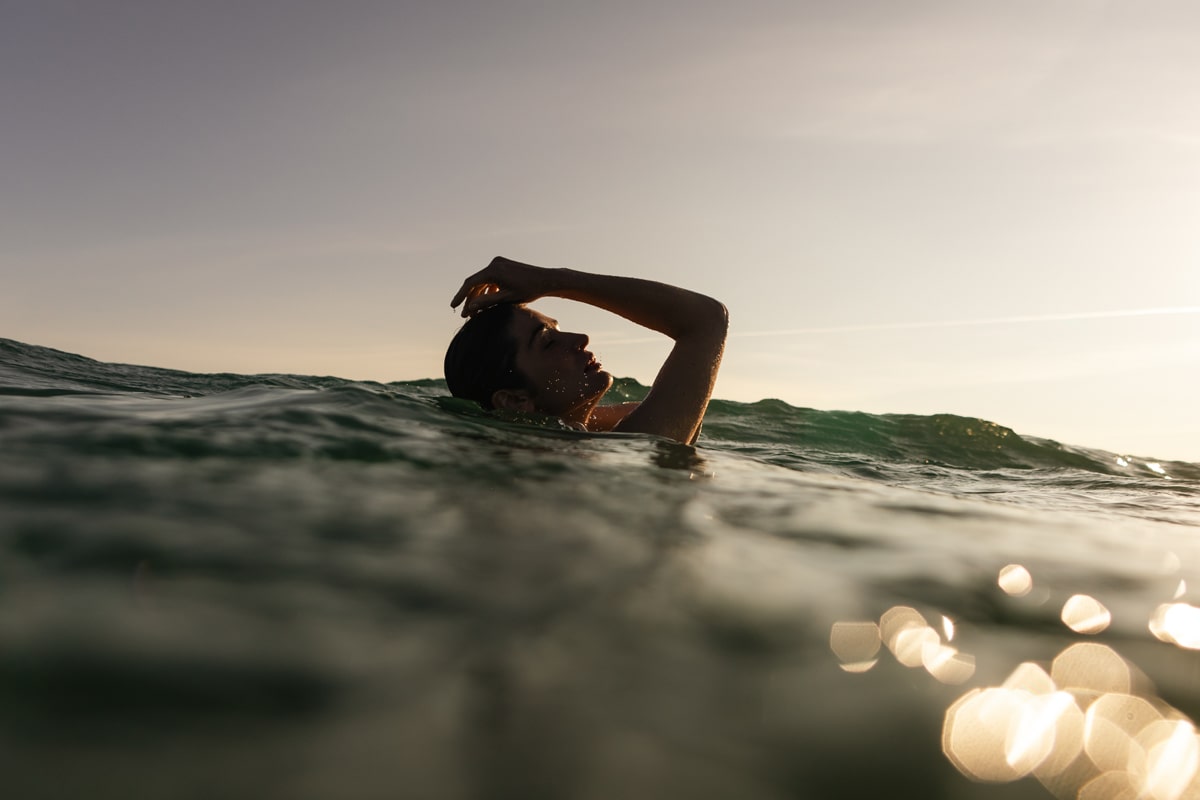 woman water floating at vilamoura beach